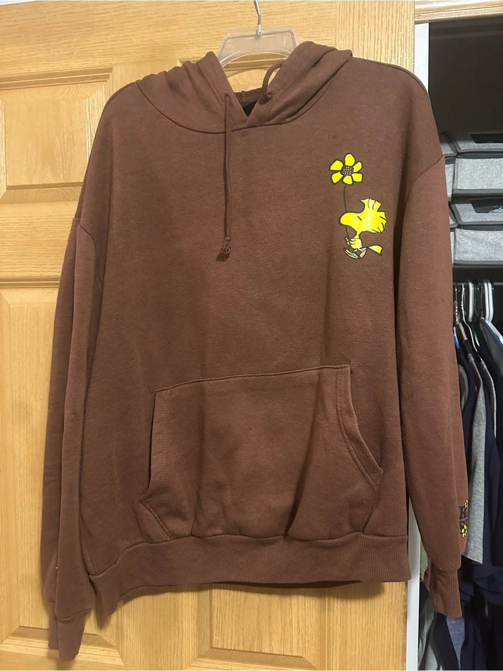 Peanuts Brown Hoodie with Yellow Woodstock & Flower Accent